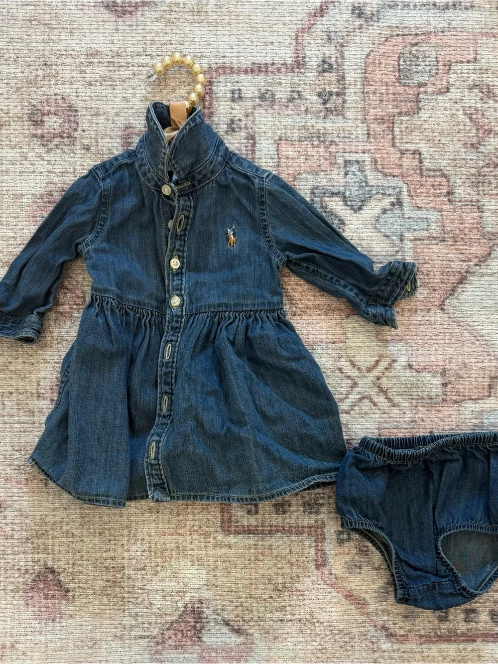 Ralph Lauren Dark Denim Button-Front Dress with Bloomer